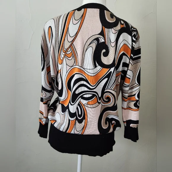 Roz & Ali Black, Cream and Orange Swirl Print Cardigan - Picture 3 of 6